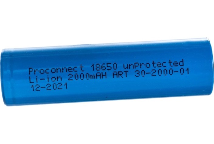 Аккумулятор Proconnect 30-2000-01 Li-ion 18650, 3,7B, 2000мAч, без платы защиты 1шт Аккумулятор Proconnect 30-2000-01 Li-ion 18650, 3,7B, 2000мAч, без платы защиты 1шт