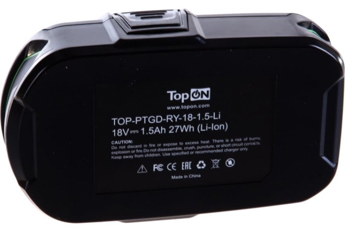 Аккумулятор TopON для Ryobi 18В, 1.5Ah (Li-Ion) [TOP-PTGD-RY-18-1.5-Li]