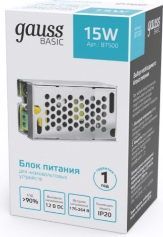 Блок питания GAUSS BT500 basic 12v 15w ip20 Блок питания GAUSS BT500 basic 12v 15w ip20