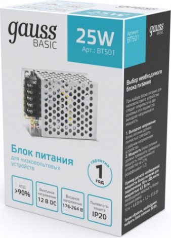 Блок питания GAUSS BT501 basic 12v 25w ip20 Блок питания GAUSS BT501 basic 12v 25w ip20