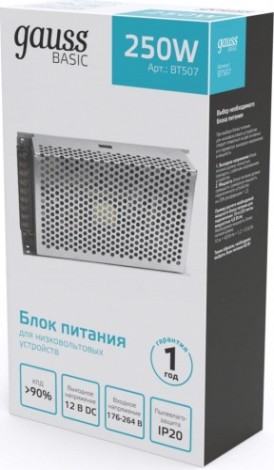 Блок питания GAUSS BT507 basic 12v 250w ip20 Блок питания GAUSS BT507 basic 12v 250w ip20