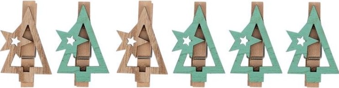 Деревянные прищепки Neon-Night Новогодняя ель 14,5x4,5x1,6 cм (6 шт.) [504-031]