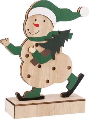 Фигурка деревянная Neon-Night Снеговик с подсветкой 18 см [504-017]