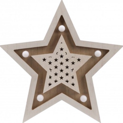 Фигурка деревянная Neon-Night Звезда двойная с подсветкой 30х4х30 см [504-027]