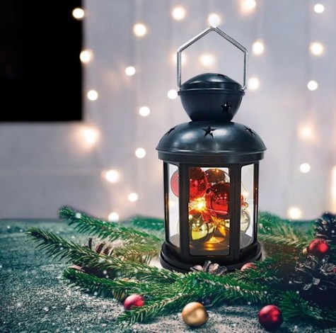 Фонарь декоративный Neon-Night с шариками черный корпус 12х12х20,6 см, теплый белый [513-061]