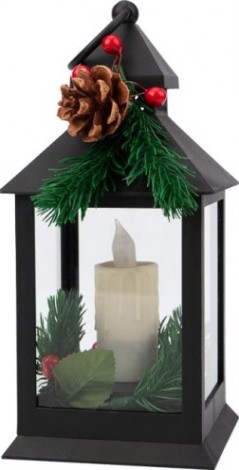 Фонарь декоративный Neon-Night со свечкой и шишкой 10,7x10,7x23,5 см, теплый белый [513-047]
