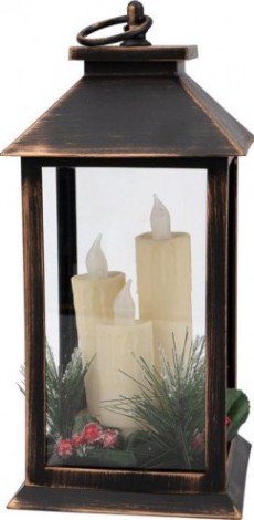 Фонарь декоративный Neon-Night со свечкой и шишкой 14x14x27 см, теплый белый [513-048]