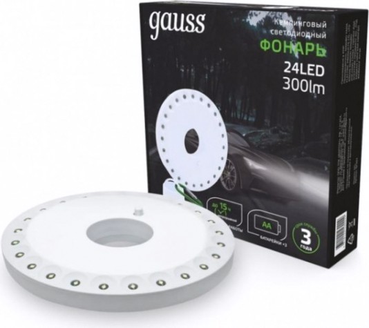 Фонарь GAUSS GFL003 кемпинговый 24led 300lm 3xaa белый магнит и караби [GF003]