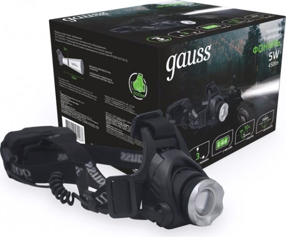 Фонарь GAUSS GFL407 налобный 5w 450lm li-ion 2400mah led [GF407]