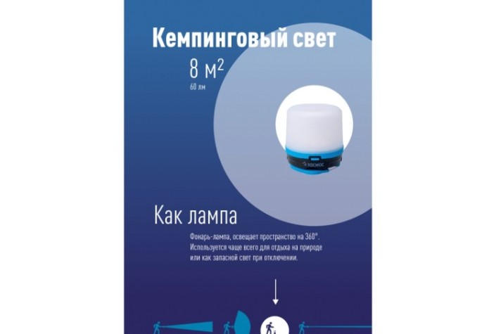 Фонарь кемпинговый КОСМОС KOC602B походный теплый свет + мультиколор