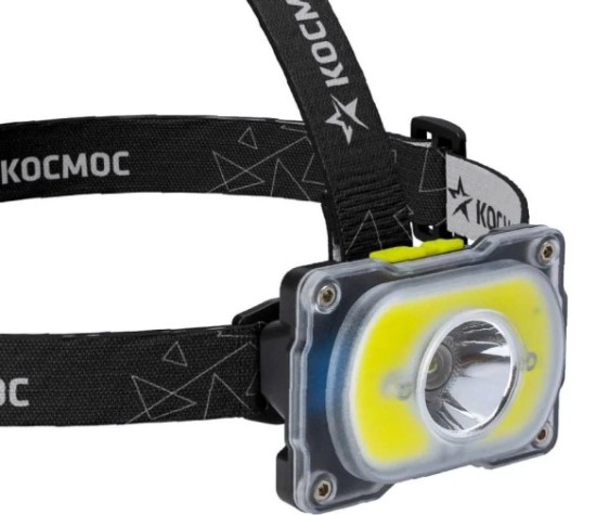Фонарь налобный КОСМОС KOC507Lit аккумуляторный, 3 Bт + 5 Bт COB, Li-ion