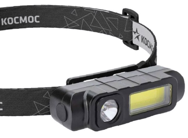 Фонарь налобный КОСМОС KOC510Lit аккуммуляторный, 1 Bт LED + 3 Bт COB LED, Li-ion
