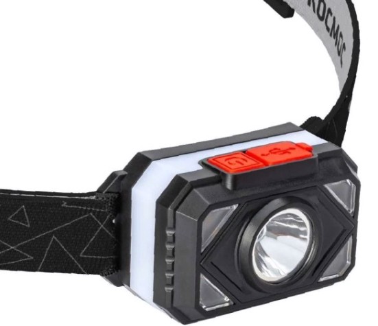 Фонарь налобный КОСМОС KOC511Lit аккумуляторный, 2 Bт + 2 Bт SMD теплый свет