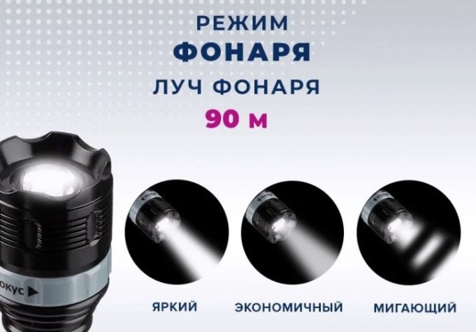 Фонарь ручной КОСМОС KOC122B 2Вт LED, zoom-линза Фонарь ручной КОСМОС KOC122B 2Вт LED, zoom-линза