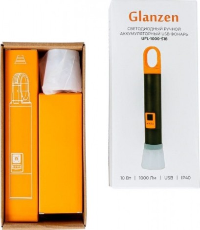 Фонарь светодиодный GLANZEN UFL-1000-S18 ручной аккумуляторный USB