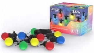 Гирлянда GAUSS HL060 светодиодная, 10 ламп, 7,7 м, ip44, мультицвет Гирлянда GAUSS HL060 светодиодная, 10 ламп, 7,7 м, ip44, мультицвет