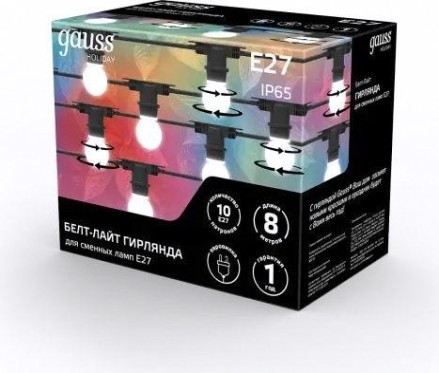 Гирлянда GAUSS HL070 светодиодная ip65 10 ламп, 7,7 м. черная [HL070]