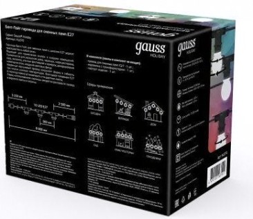Гирлянда GAUSS HL070 светодиодная ip65 10 ламп, 7,7 м. черная [HL070]