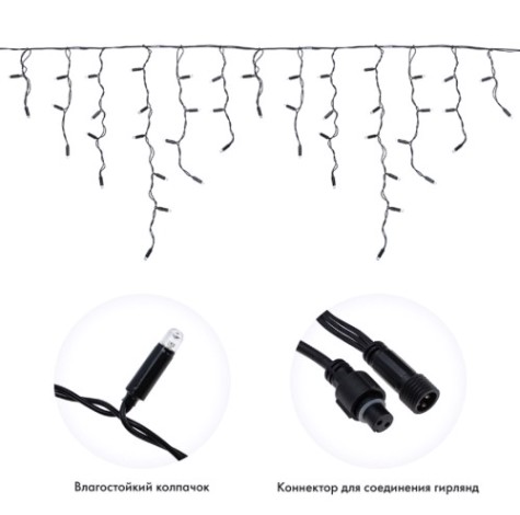 Гирлянда Neon-Night 255-131 БАХРОМА (Айсикл), 4,8х0,6м, 176 LED ЖЕЛТЫЙ, IP65