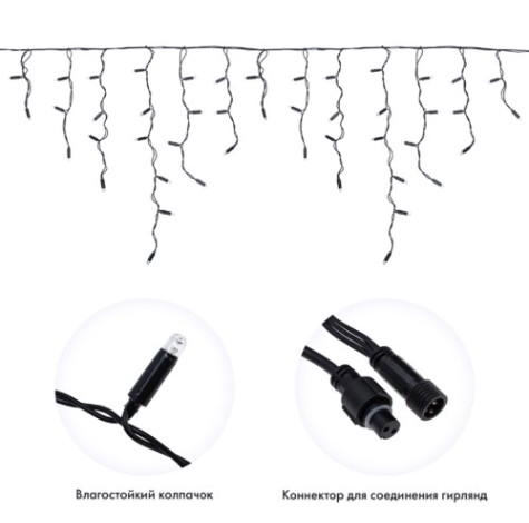 Гирлянда Neon-Night 255-175 БАХРОМА (Айсикл), 4,8х0,6м, 176 LED БЕЛЫЙ, IP65
