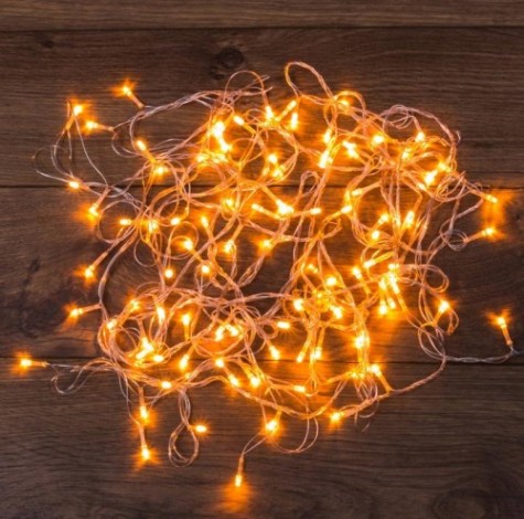 Гирлянда светодиодная Neon-Night 100 LED теплый белый 10 м прозрачный ПВХ с контроллером [303-063]