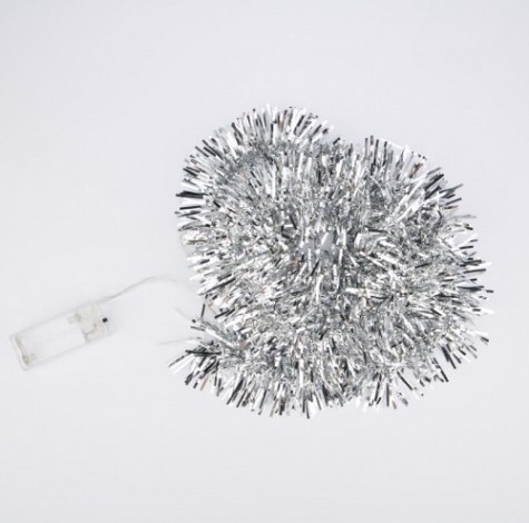 Гирлянда светодиодная Neon-Night Мишура серебряная, 1,5 м прозрачный пвх, 10 LED, белая [304-011]