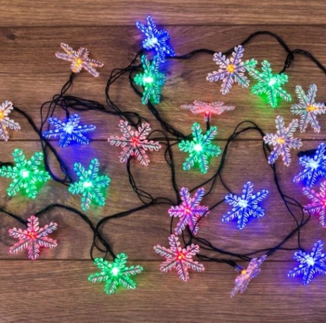 Гирлянда светодиодная Neon-Night Снежинки 30 LED мультиколор 4,4 м с контроллером [303-065]