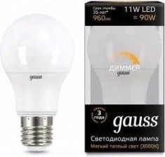 Лампа светодиодная GAUSS A60 a60 11w 960lm 3000к e27 диммируемая led [102502111-D]