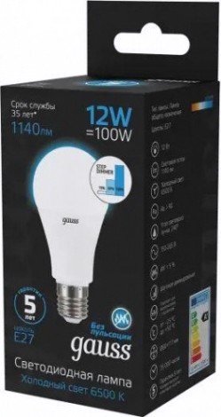 Лампа светодиодная GAUSS A60 a60 12w 1140lm 6500k е27 шаг. диммирование led [102502312-S]
