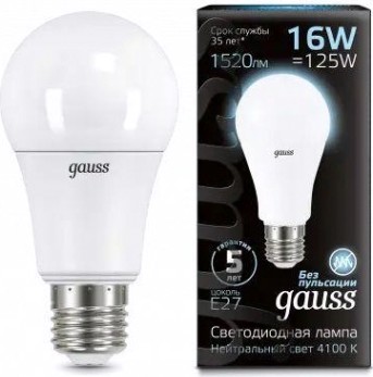 Лампа светодиодная GAUSS A60 a60 16w 1520lm 4100k e27 led [102502216]