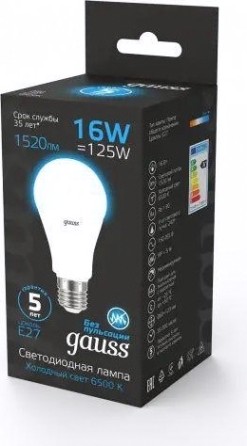 Лампа светодиодная GAUSS A60 a60 16w 1520lm 6500k e27 led [102502316]