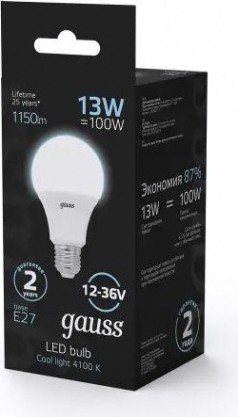 Лампа светодиодная GAUSS A60 ac12-36v 13w 1150lm 4100k e27 led [202502213]