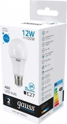 Лампа светодиодная GAUSS A60 elementary a60 12w 1170lm 6500k e27 led [23232]