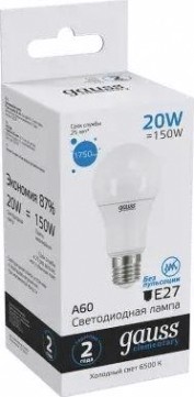 Лампа светодиодная GAUSS A60 elementary a60 20w 1750lm 6500k e27 led [23239]