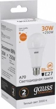 Лампа светодиодная GAUSS A67 elementary a67 30w 2320lm 3000k e27 led [73219]