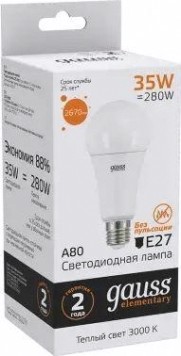 Лампа светодиодная GAUSS A67 elementary a67 35w 2670lm 3000k e27 led [70215]