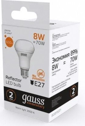 Лампа светодиодная GAUSS elementary r63 8w 650lm 3000k е27 [63218]
