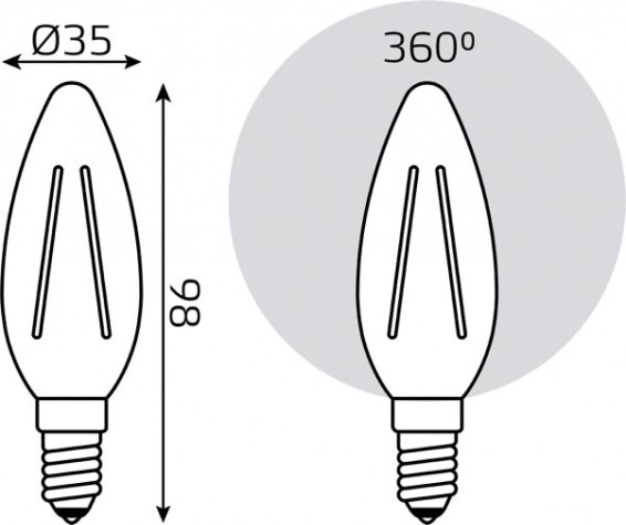 Лампа светодиодная GAUSS Filament Cвеча E14 7W 550lm 2700К LED (в упаковке 3шт) [103901107T]