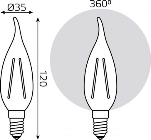 Лампа светодиодная GAUSS Filament Cвеча на ветру E14 7W 2700К LED (в упаковке 3шт) [104901107T]