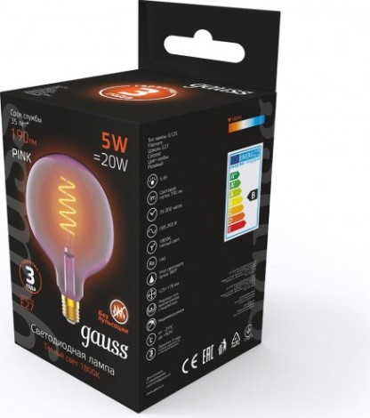 Лампа светодиодная GAUSS G125 filament 5w 190lm 1800к е27 pink flexible led [1011802105]