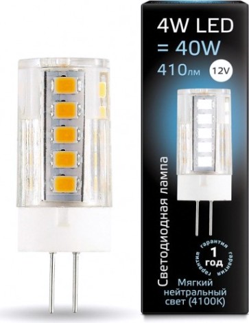 Лампа светодиодная GAUSS G4 g4 12v 4w 410lm 4100k керамика led [207307204]