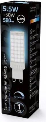 Лампа светодиодная GAUSS G9 g9 ac185-265v 5,5w 550lm 4100k керамика диммируема [107309255-D]
