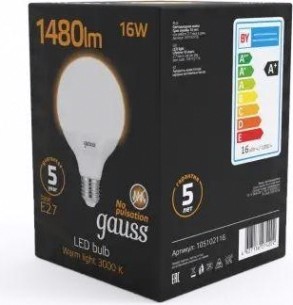 Лампа светодиодная GAUSS G95 g95 16w 1480lm 3000k e27 led [105102116]