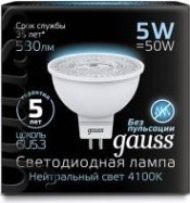 Лампа светодиодная GAUSS MR16 5w 530lm 4100k gu5.3 led [101505205]