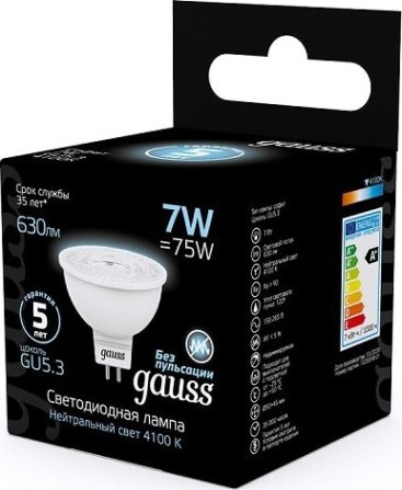 Лампа светодиодная GAUSS MR16 7w 630lm 4100k gu5.3 led [101505207]