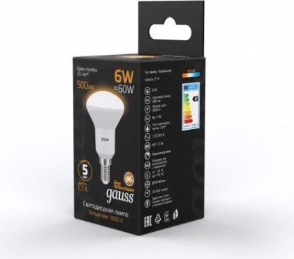 Лампа светодиодная GAUSS R50 r50 6w 500lm 3000k е14 led [106001106]
