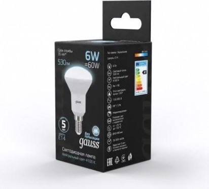 Лампа светодиодная GAUSS R50 r50 6w 530lm 4100k е14 led [106001206]