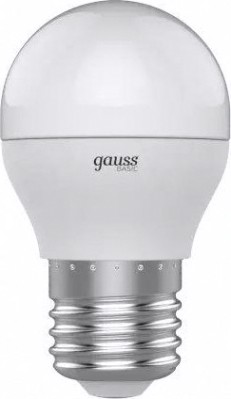 Лампа светодиодная GAUSS Шар basic 7,5w 670lm 3000k e27 led [1053218]