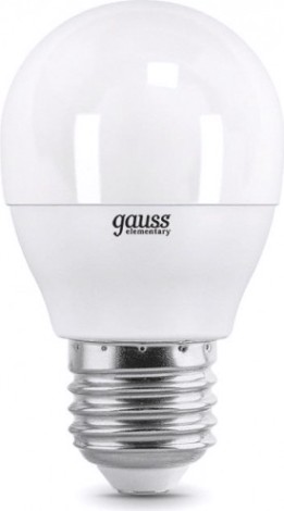 Лампа светодиодная GAUSS Шар elementary шар 6w 420lm 3000k е27 led [53216]