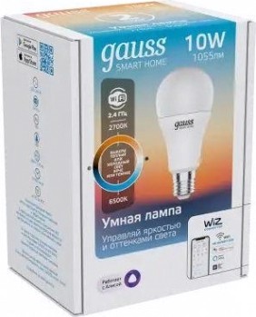 Лампа светодиодная GAUSS Smart home a60 10w 1055lm 2700-6500к e27 диммируемая led [1080112]